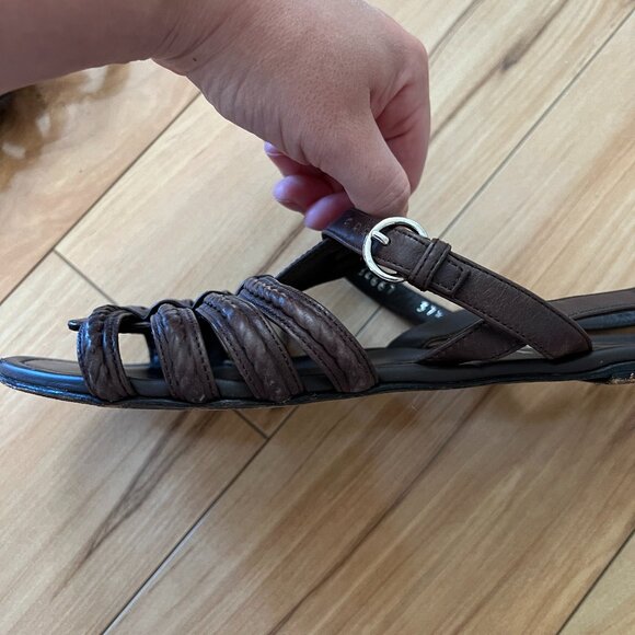 Yves Saint Laurent YSL Gladiator Flat Sandals Dark Brown Leather size 37.5 - Picture 11 of 13